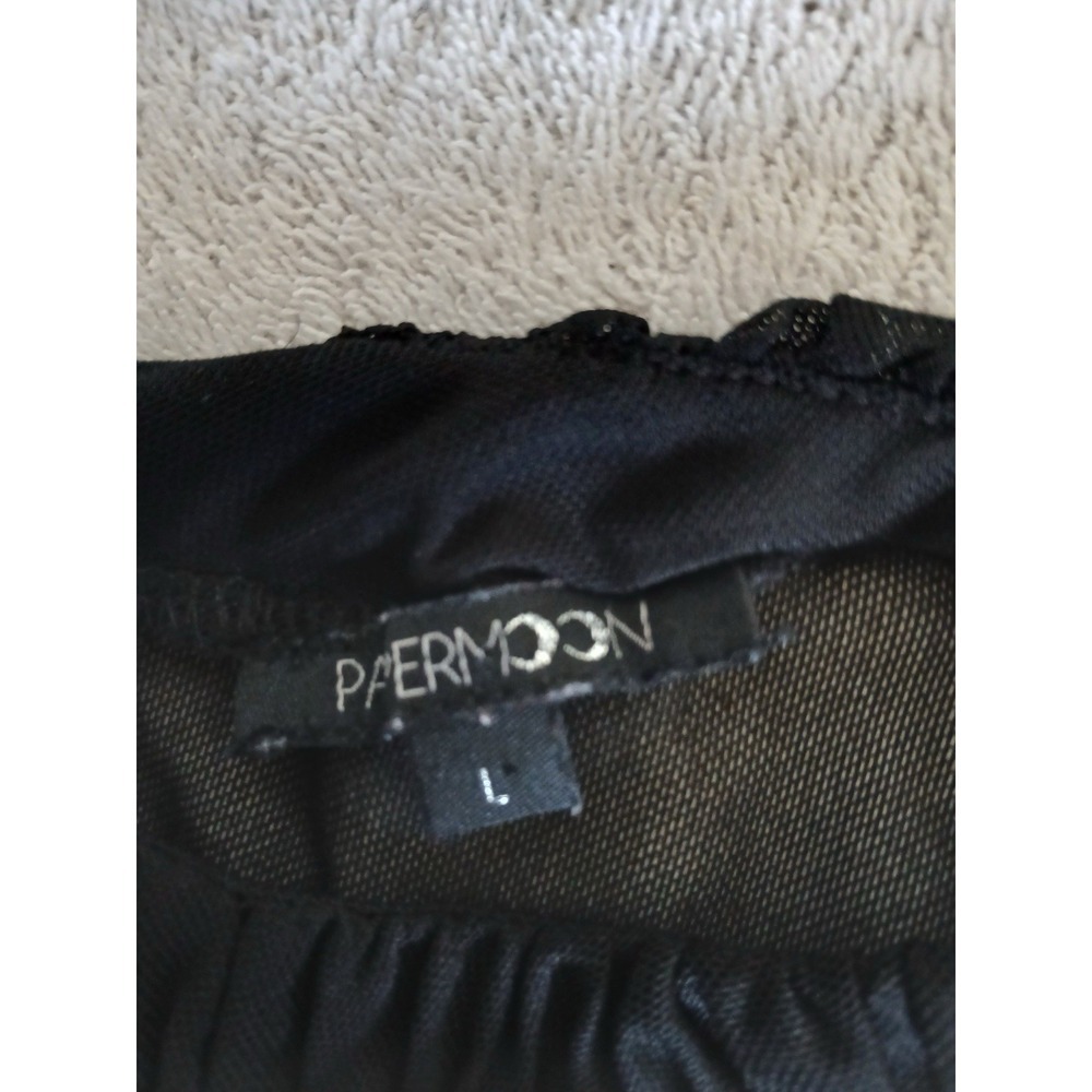 Paper Moonโ Black Mesh Sheer Top Ruched Velvet Detail Y2K Goth Clubwear Size L - Picture 15 of 16